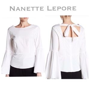 Nanette Lepore | White Bell Sleeve Peplum Top | S